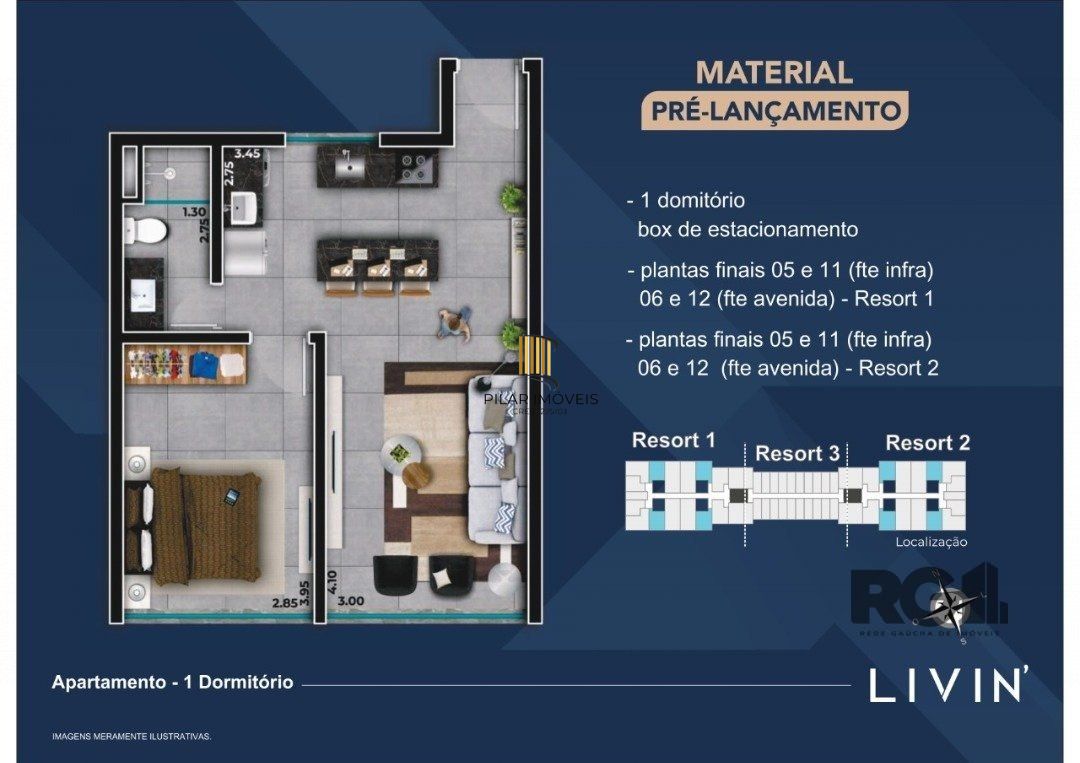 Apartamento 1 dormitório no bairro Atlântida