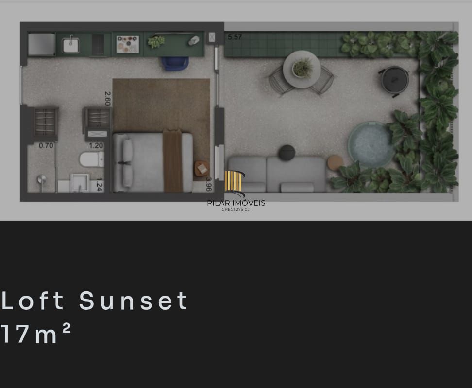 Hola Sunset Lofts 1 dormitório infla completa 17,45m²