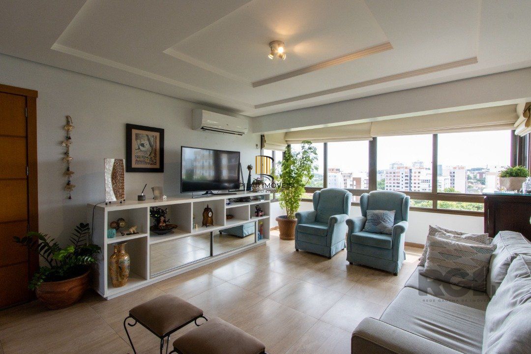 Apartamento possui 3 dormitórios, sendo 1 suíte, semi-mobiliado, com 107,27m² de área privativa, living para 2 ambientes, espaço gourmet com churrasqueira, cozinha com área de serviço; 2 vagas simples de garagem - Pilar Imóveis