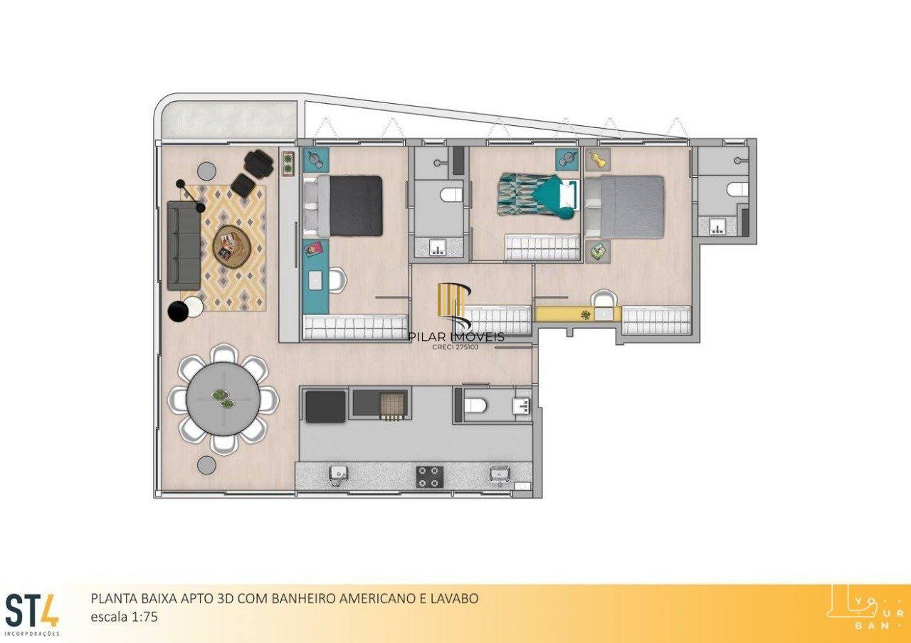 Apartamento para Venda - 110.77m², 3 dormitórios, 2 vagas - Menino Deus