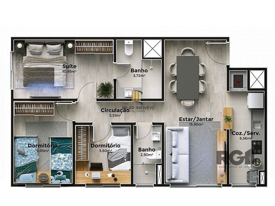 Apartamento 3 dormitórios no bairro Cristal