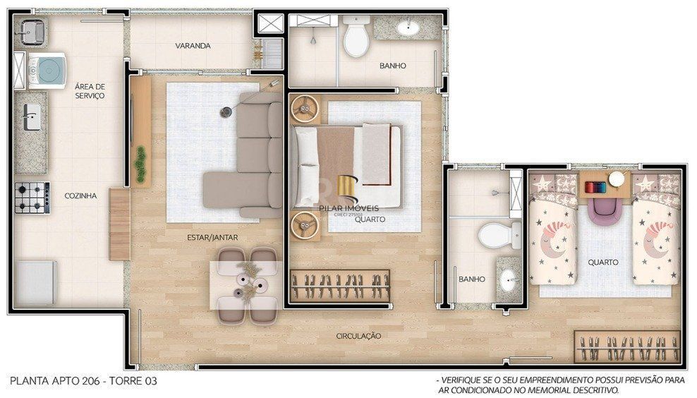Apartamento para Venda - 56.77m², 2 dormitórios, sendo 1 suites, 1 vaga - Camaquã - Pilar Imóveis