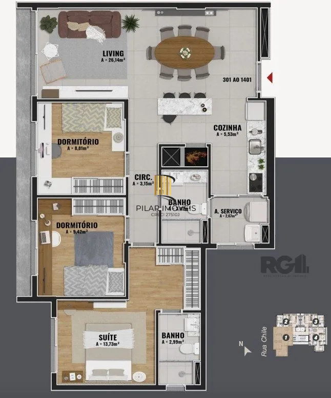 Apartamento a venda .Novo, 3 Dormitórios(suíte) no Bairro Jardim Botânico.