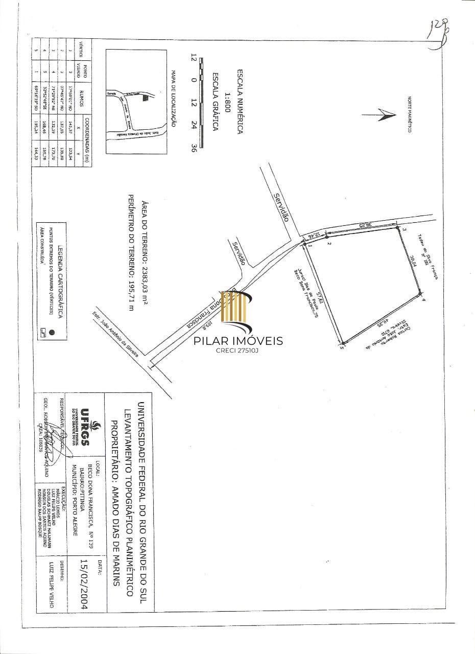 Terreno residencial com 2.383,03 m² no Bairro pitinga- Porto Alegre - Pilar Imóveis