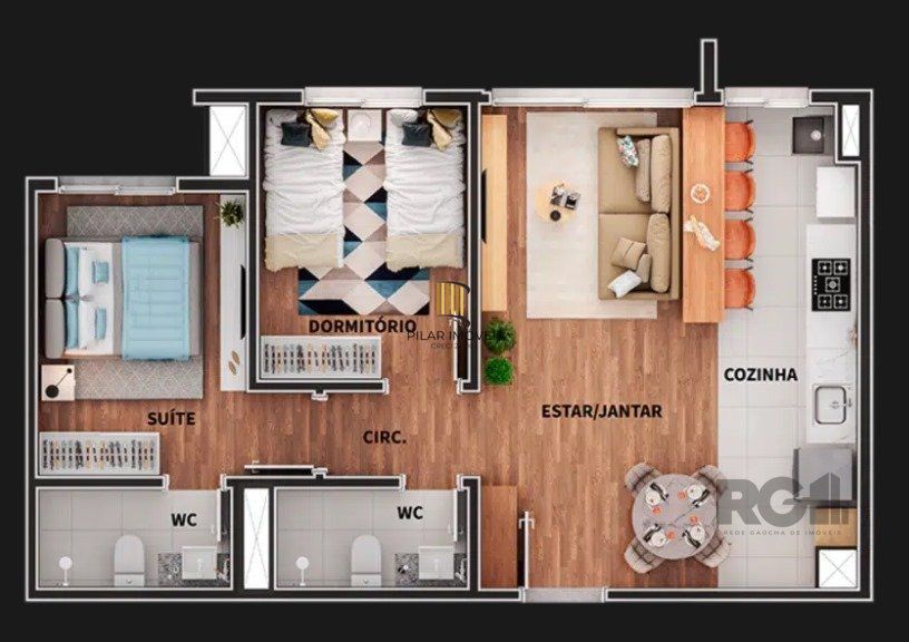 Apartamento de 2 dormitórios com vaga coberta no bairro Jardim Itu