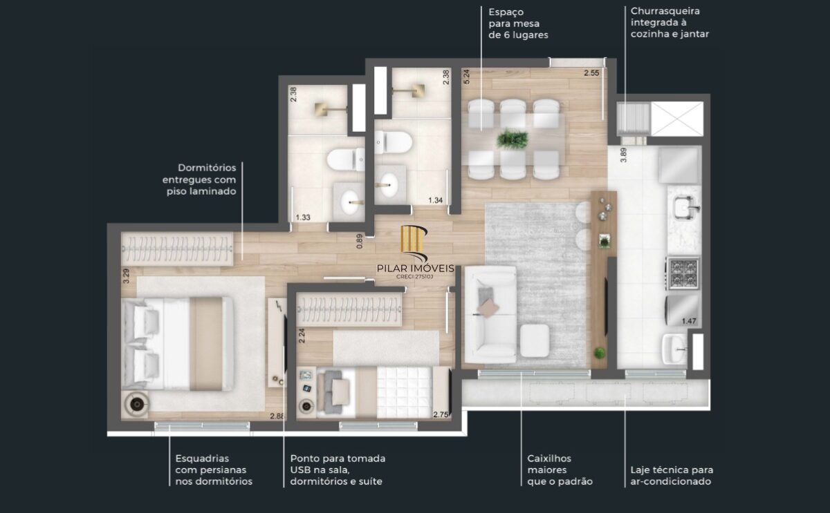 Apartamento dois dormitórios semi mobiliado Edifício Prime Wish