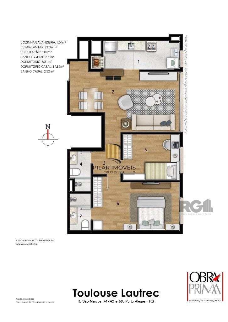 Apartamento de 2 dormitórios e uma vaga para Comprar no Bairro Bom Jesus.