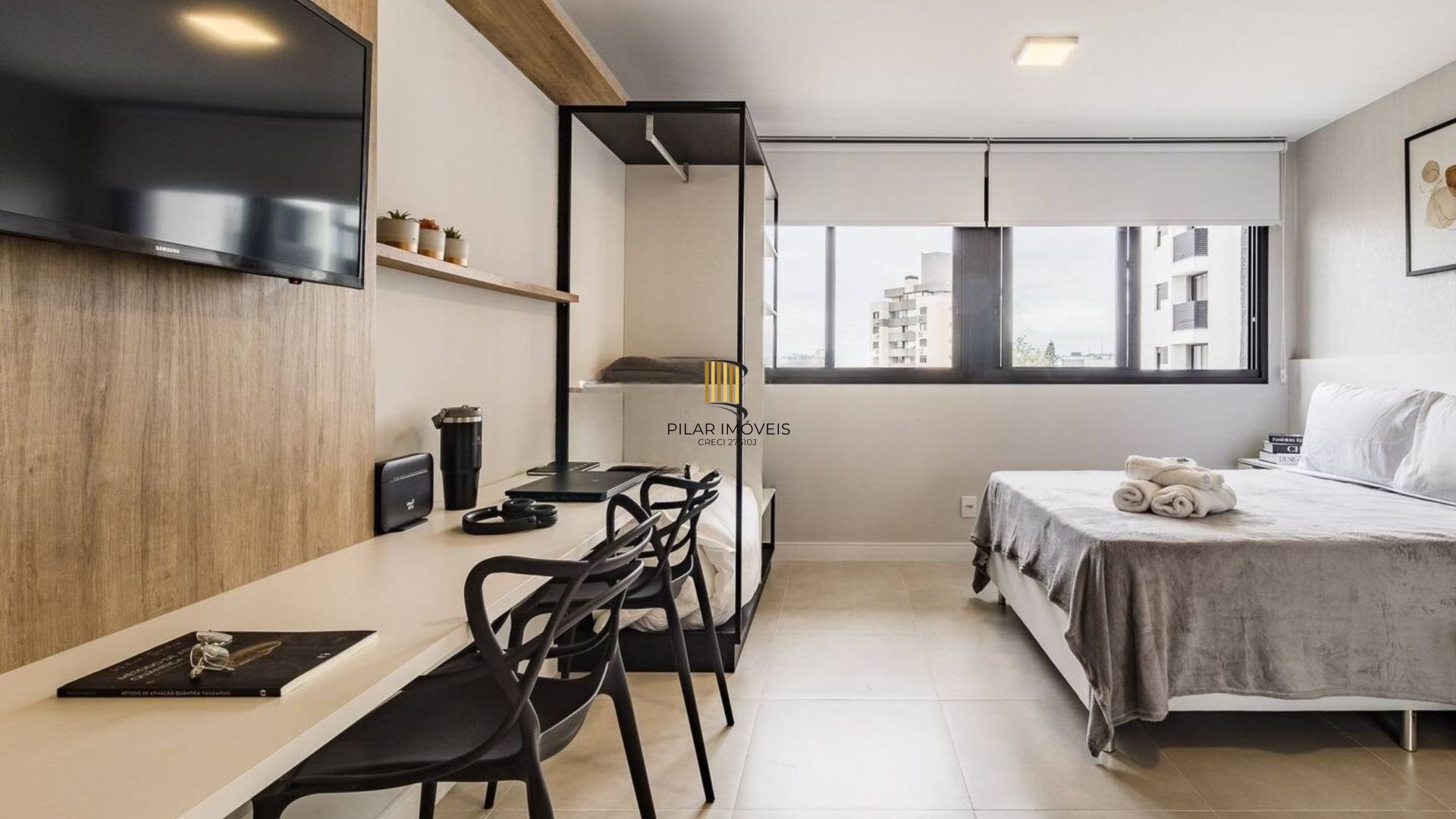 Studio completamente mobiliado e equipado, para comprar, localizado no GO Rio Branco - Pilar Imóveis
