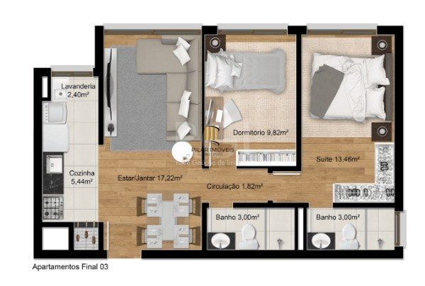 Apartamento para Venda - 70.67m², 2 dormitórios, sendo 1 suites, 2 vagas - Petrópolis