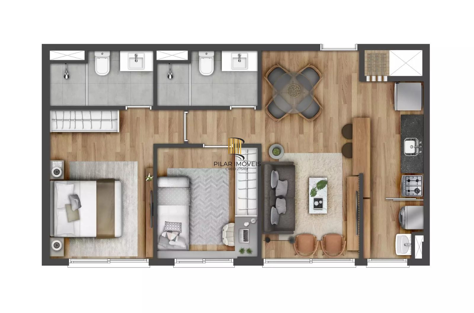 Apartamento de 02 dormitórios. 59m² privativos, churrasqueira e vaga, com suíte próximo Puc