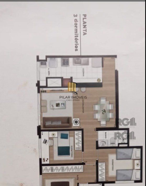 Apartamento com 75m² privativos, 3 dormitórios sendo 1 suíte, living dois ambientes,  imóvel arejado e iluminado.