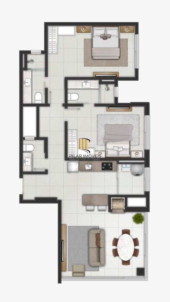 Apartamento para Venda - 92.82m², 2 dormitórios, sendo 2 suites, 1 vaga - Centro