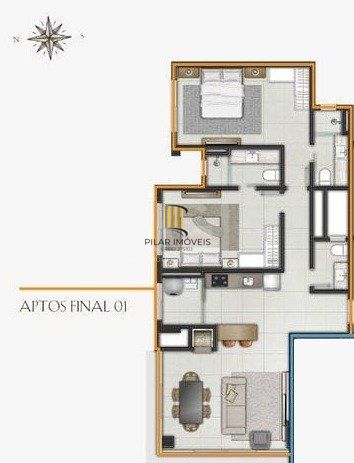 Apartamento para Venda - 92.82m², 2 dormitórios, sendo 2 suites, 1 vaga - Centro