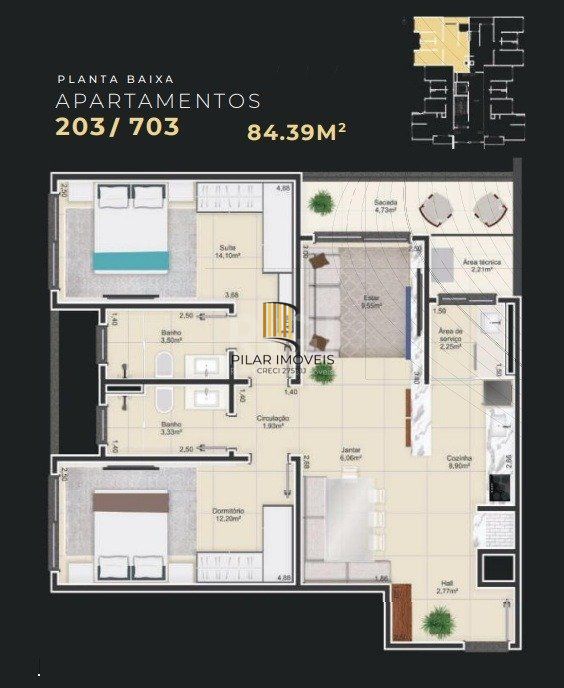Apartamento para Venda - 81.04m², 2 dormitórios, sendo 1 suites, 1 vaga - Centro