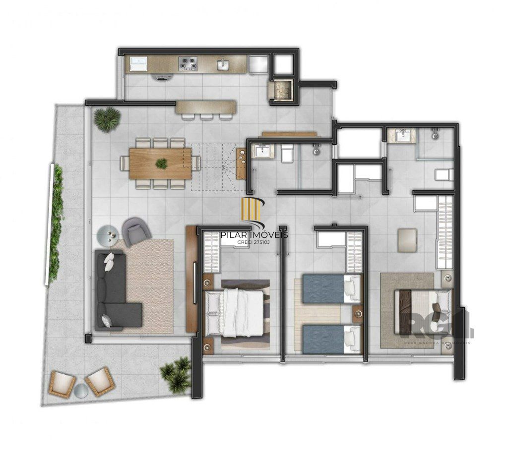 Apartamento 3 dormitórios no bairro Centro