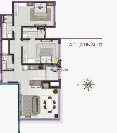 Apartamento para Venda - 92.82m², 2 dormitórios, sendo 2 suites, 1 vaga - Centro