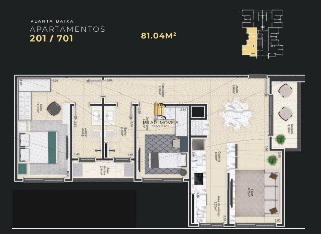 Apartamento para Venda - 81.04m², 2 dormitórios, sendo 1 suites, 1 vaga - Centro