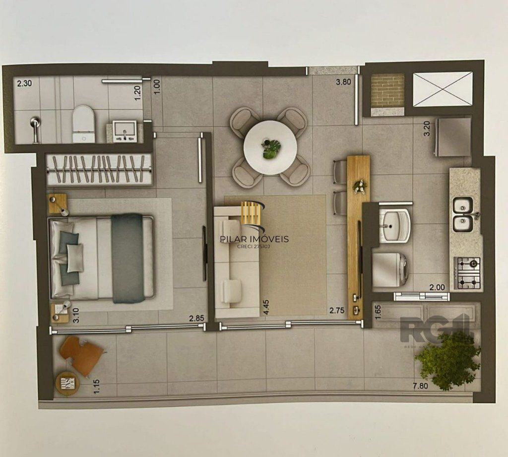 Apartamento 1 dormitório no bairro Centro