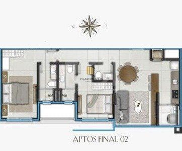 Apartamento para Venda - 76.57m², 2 dormitórios, sendo 2 suites, 1 vaga - Centro