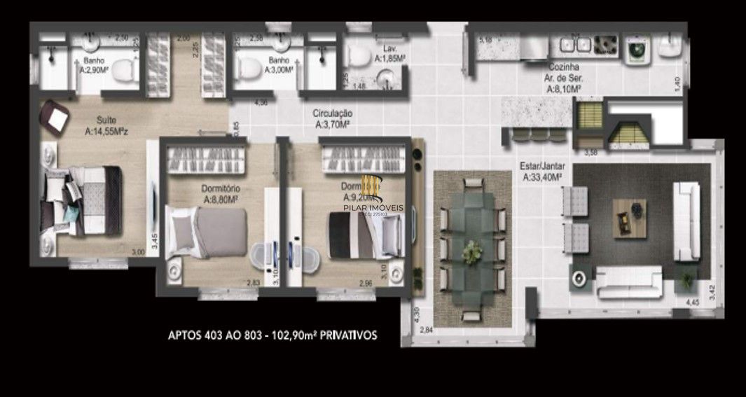 APARTAMENTO 3 D-1 suíte-vaga dupla / 102,90 m² -STA. TEREZA