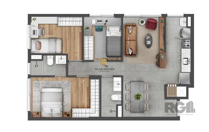apartamento - 3 dormitórios. - 1 vaga - 70,05 m² - Jardim do Salso