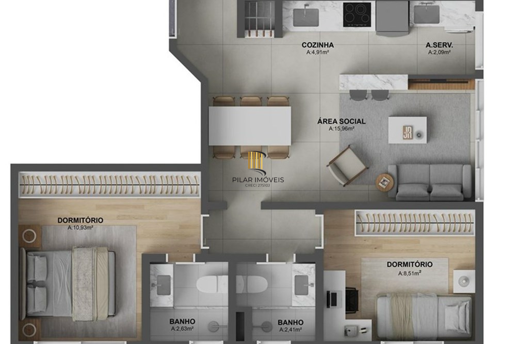 Apartamento 2 dormitórios no bairro Jardim Itu