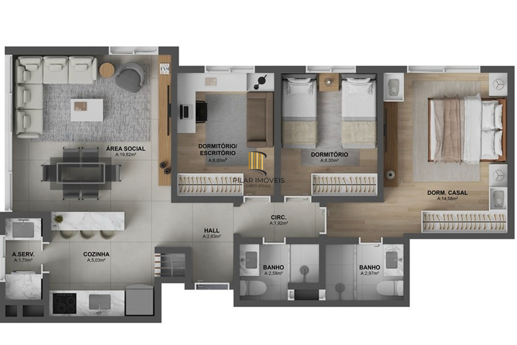 Apartamento 2 dormitórios no bairro Jardim Itu