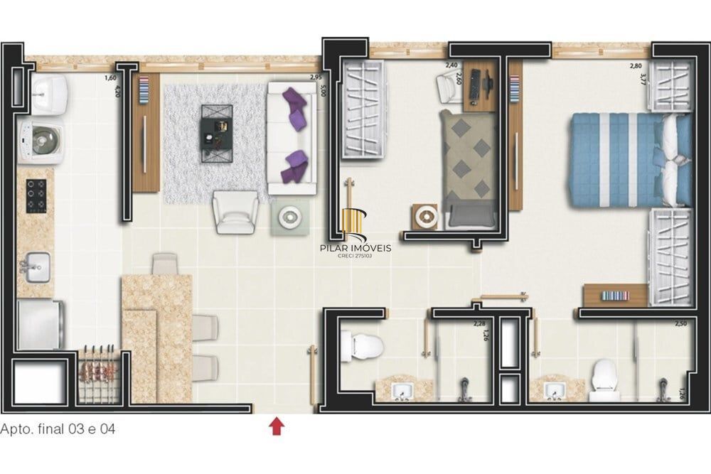 Apartamento 2 dormitórios no bairro Santo Antônio