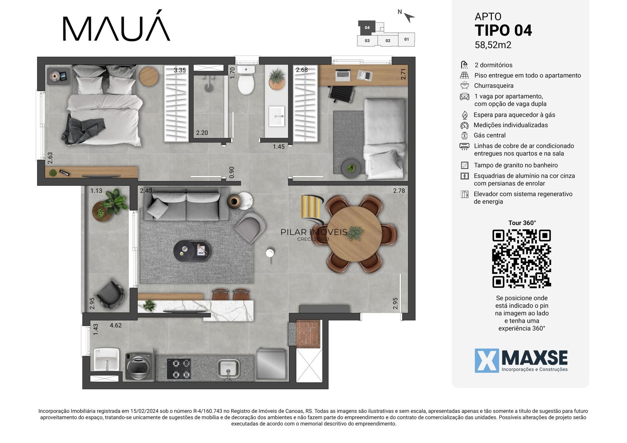 Apto novo, 02 dorm, 58 m2, 01 vaga, Bairro Fátima Canoas, Elevador, Gás encanado