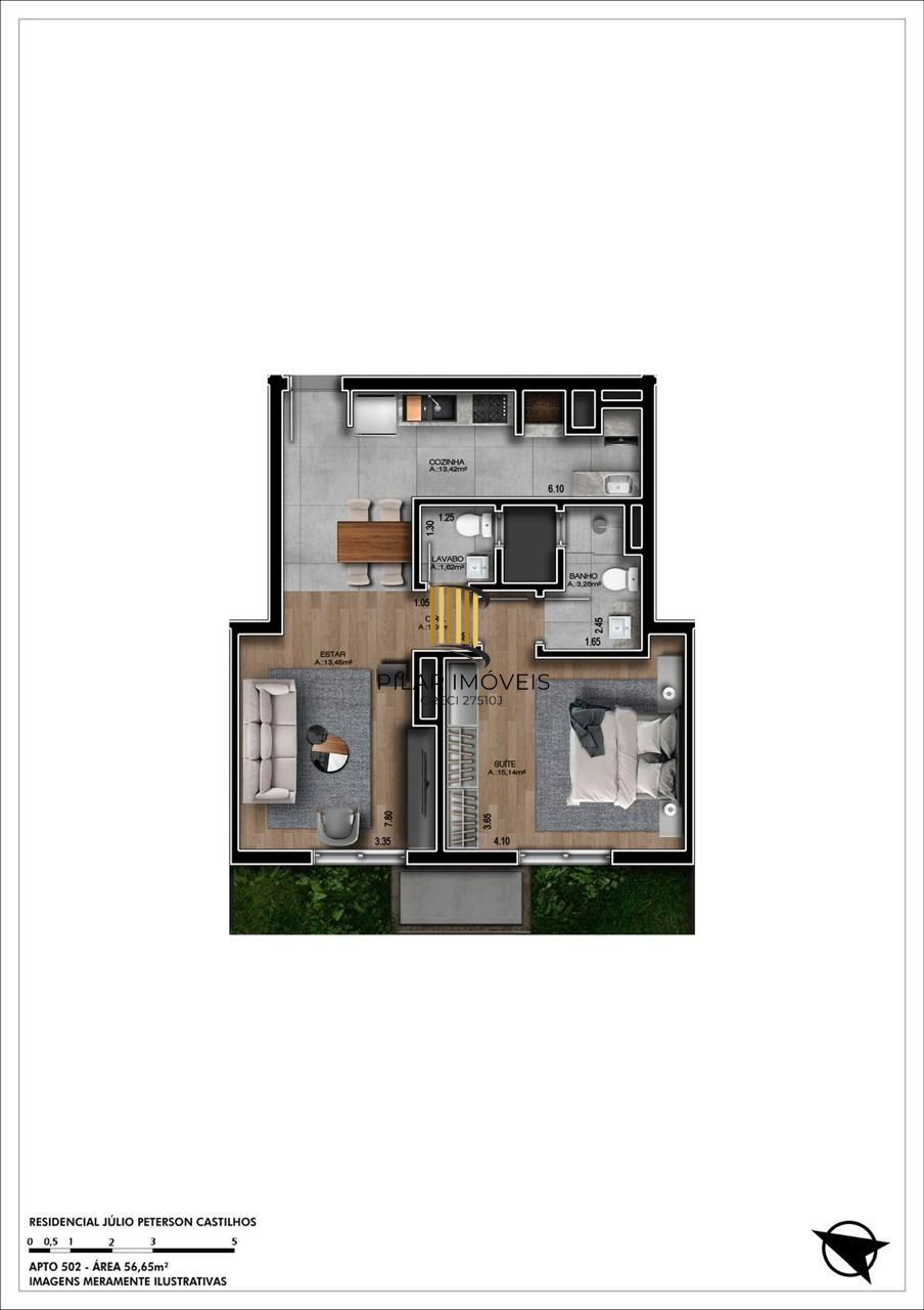 Apartamento 1 dormitório no bairro Mato Queimado