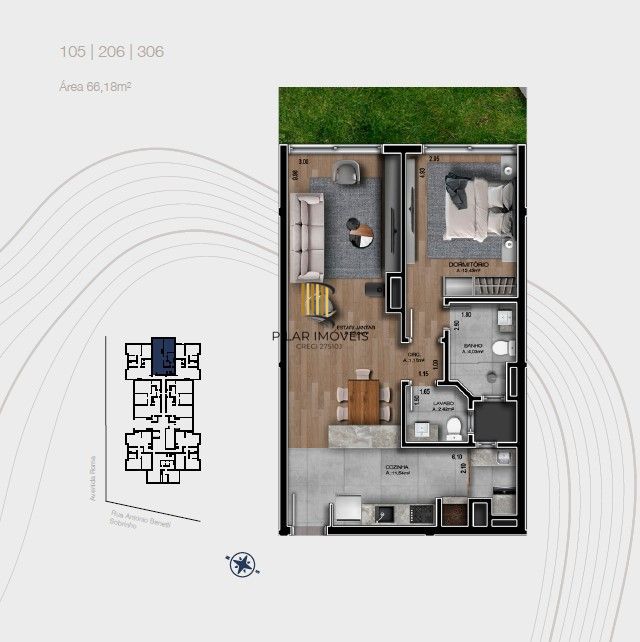 Apartamento 1 dormitório no bairro Mato Queimado