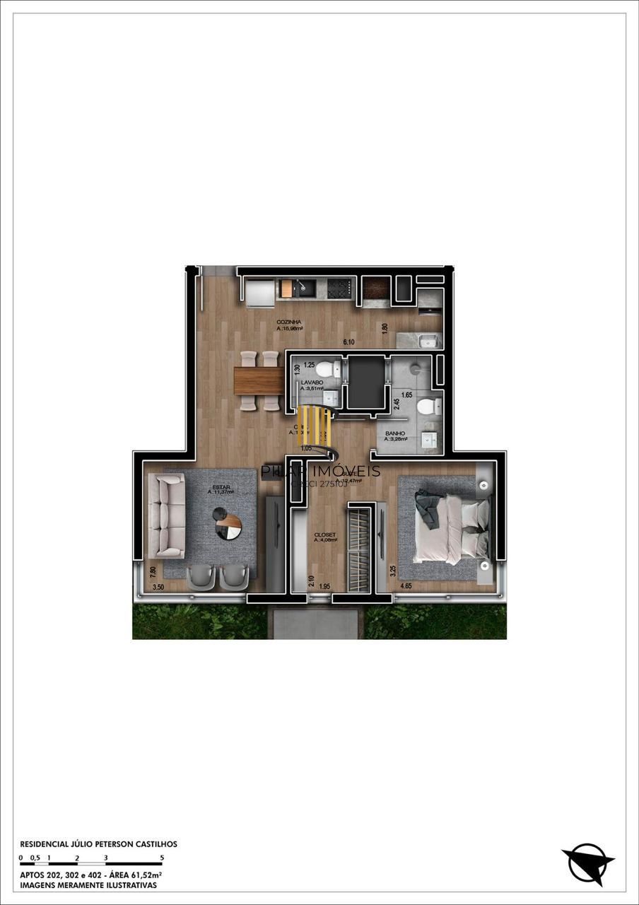 Apartamento 1 dormitório no bairro Mato Queimado