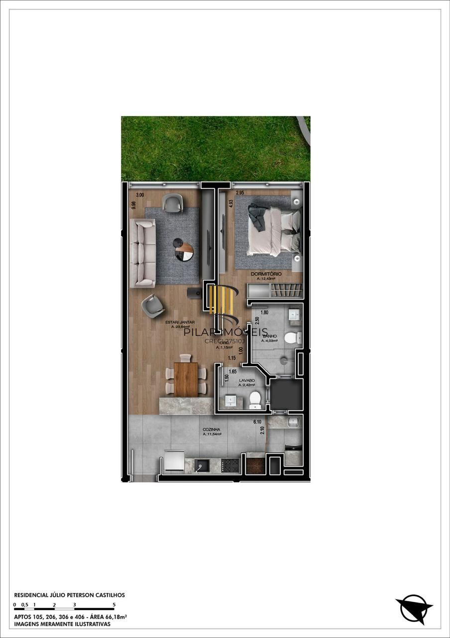 Apartamento 1 dormitório no bairro Mato Queimado