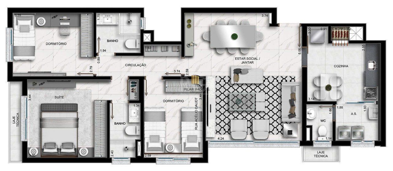 Apartamento para Venda - 101.52m², 3 dormitórios, sendo 1 suites, 2 vagas - Passo da Areia