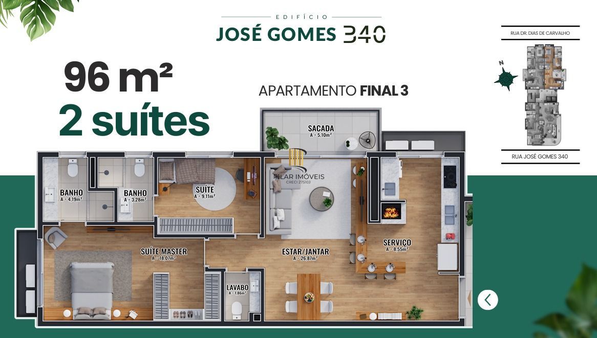 Apartamento no bairro Tristeza com 2 suítes e 2 vagas (conclusão em 2028)
