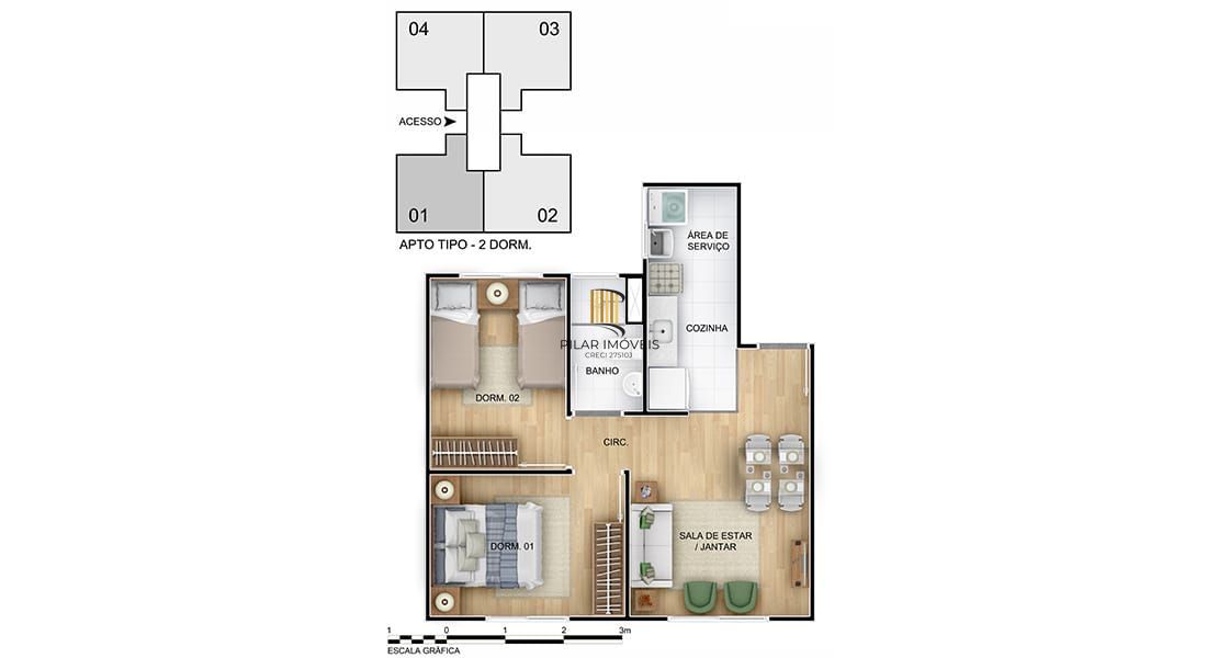 Apartamento 2 dormitórios no bairro Rubem Berta