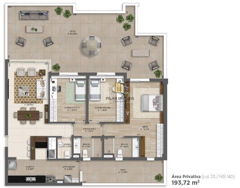 Apartamento para Venda - 114m², 3 dormitórios, Três Figueiras