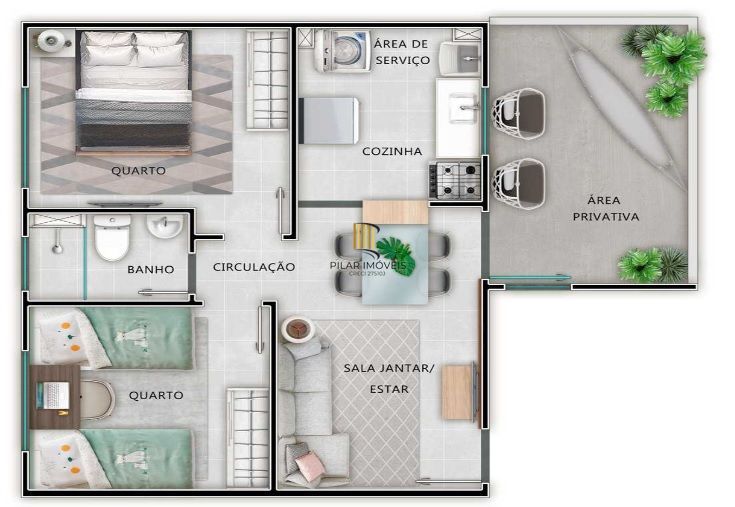 PORTO NOBRE vende apartamento PORTO DAS ÁGUIAS, de 2 dormitórios, com área privativa, na Restinga, Zona Sul.
