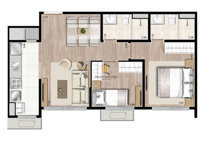 PORTO NOBRE vende ALTOS DO GERMÂNIA, apartamento de alto padrão com 2 dormitórios, sendo 1 suíte.