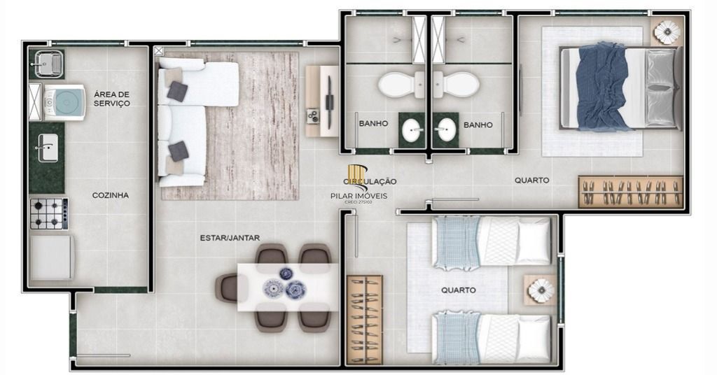 PORTO NOBRE vende apartamento PORTO MONTENEGRO, de 2 dormitórios, sendo 1 suíte, na Região do Jardim Planalto.