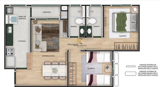 PORTO NOBRE vende apartamento de 2 dormitórios, sendo 1 suíte, com varanda