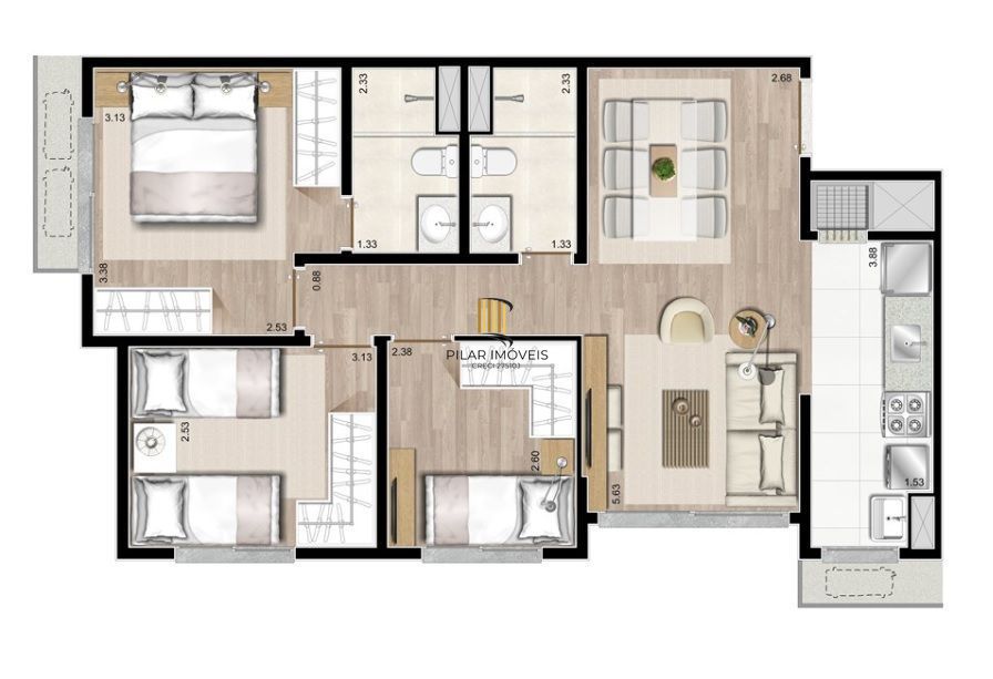 PORTO NOBRE vende ALTOS DO GERMÂNIA, apartamento de alto padrão com 3 dormitórios, sendo 1 suíte.