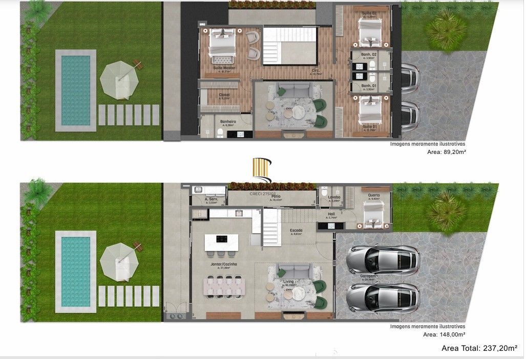 Excelente casa em condomínio com 3 suítes e 4 vagas, com 237,2m² de área privativa em terreno de 649,75m².