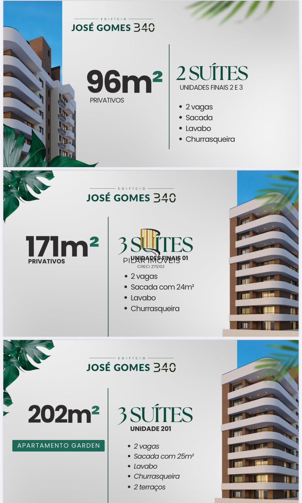 Jose gomes 340-Apartamentos de 96 até 171m²-2ou3 suítes-2 vagas-bairro Tristeza
