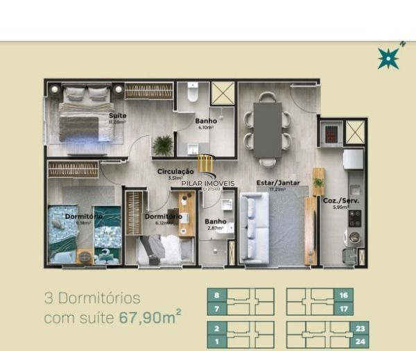 Apartamento em Porto Alegre, no bairro Cristal, com 2 dormitório(s), e 2 banheir
