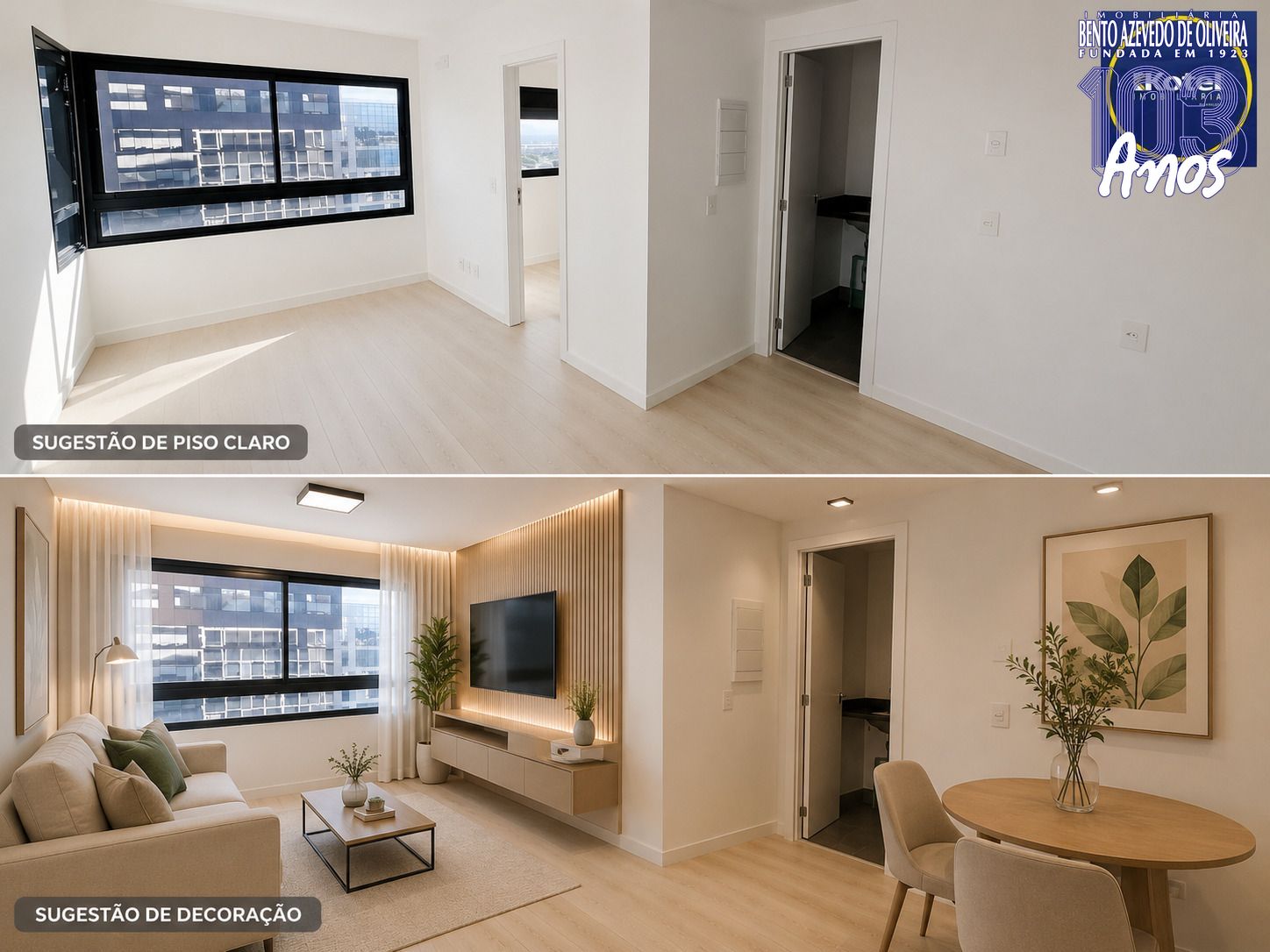 Sugestão de decoração por IA - mobilia e piso não inclusos.