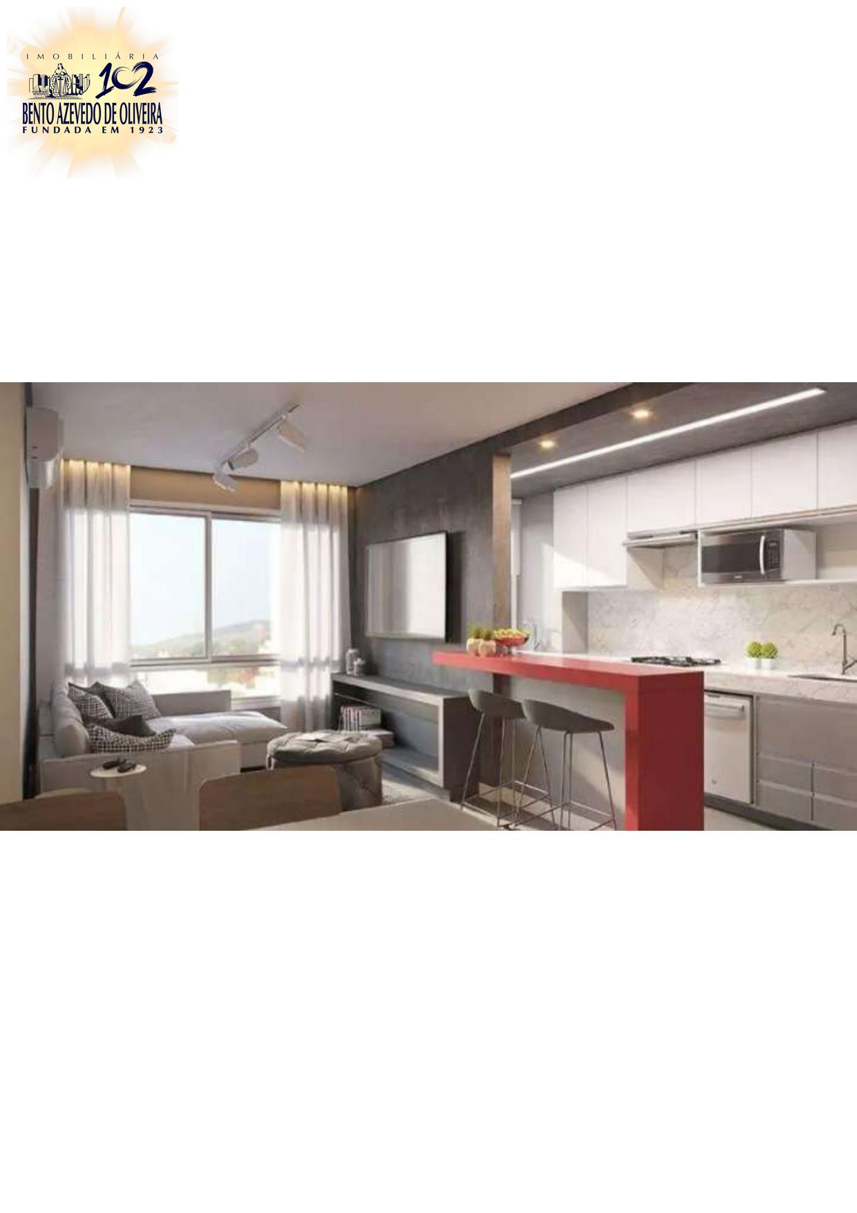 Vista do living- cozinha americana.