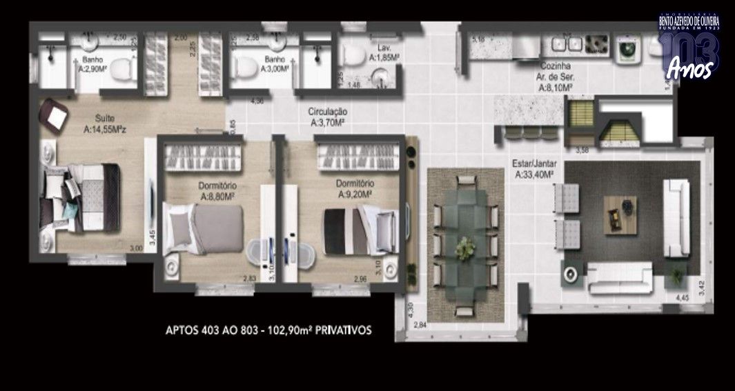 Apartamento, 3 quartos, 102 m² - Foto 3