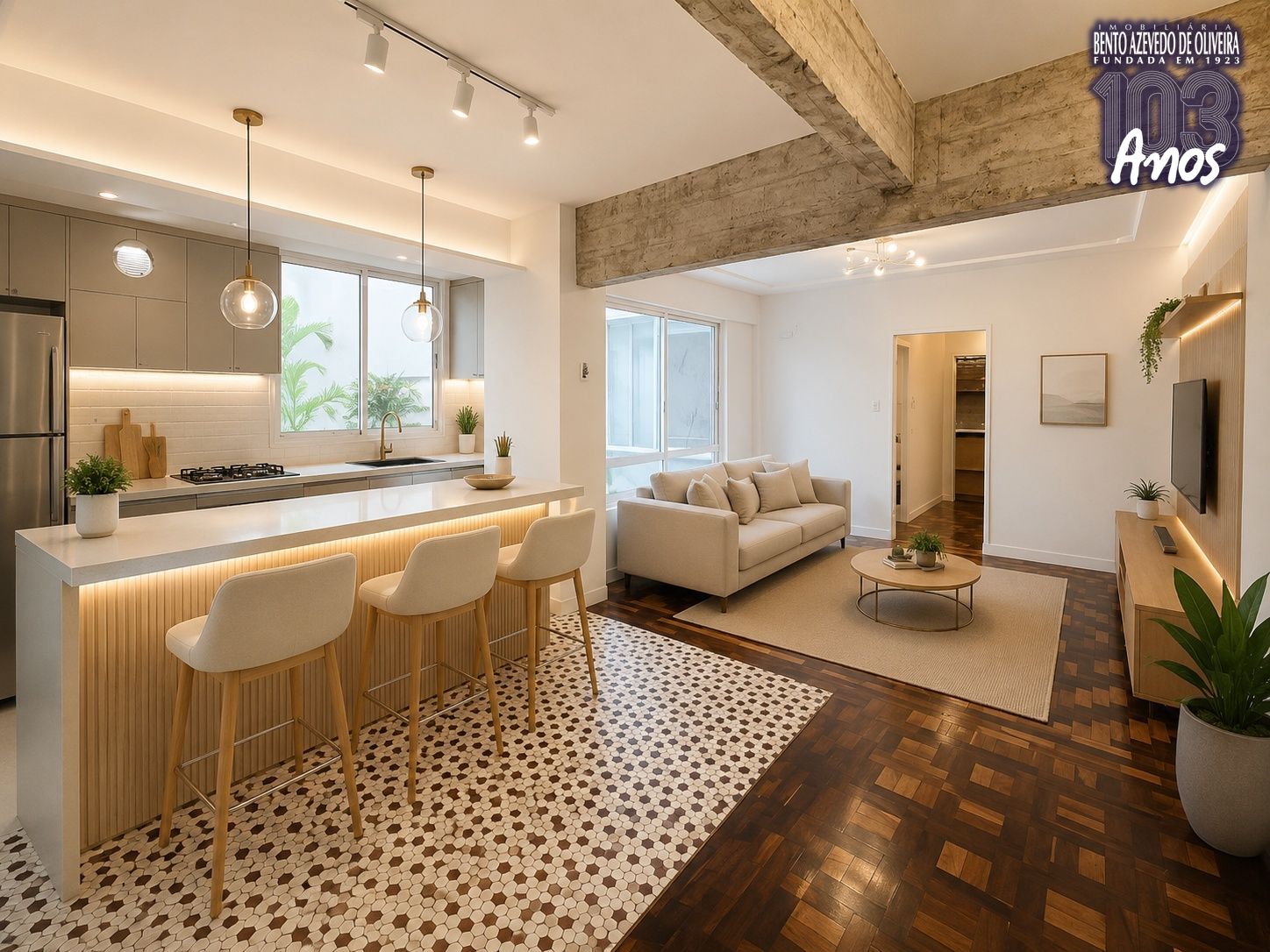Sugestão de decoração por IA. Mobílias e projeto não inclusos.