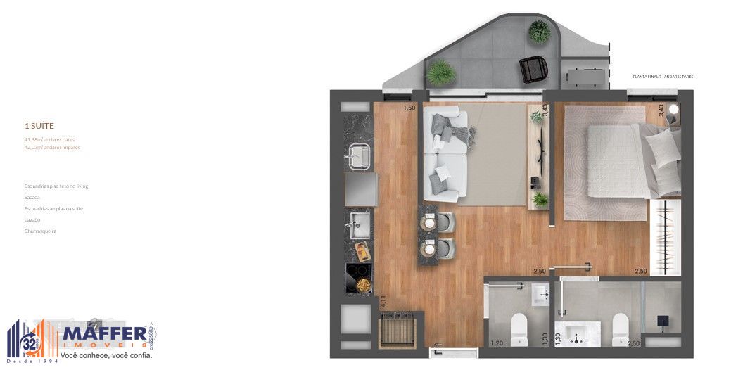 Apartamento, 1 quarto, 42 m² - Foto 3